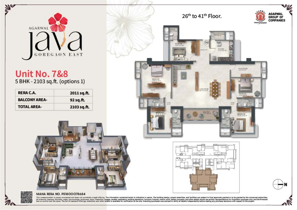 2103 Sq. Ft. 5BHK Apartment Layout in Agarwal Java Goregaon East